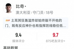 澳大利亚门将比奇单场扑救8次,刷新球队世界杯扑救记录