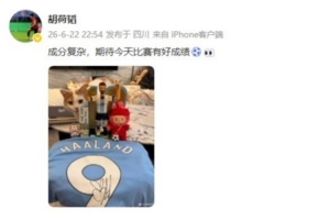 胡荷韬展示乐高梅西与哈兰德球衣：结构复杂，期待今日比赛佳绩