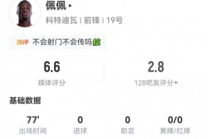 尼古拉·佩佩本场比赛射失2次+丢球权11次，对抗成功率5/1