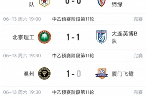 中乙赛事简报：泰山B队连续5轮未尝胜绩，排名跌至第四，厦门飞鹭三连冠梦碎，未能登顶
